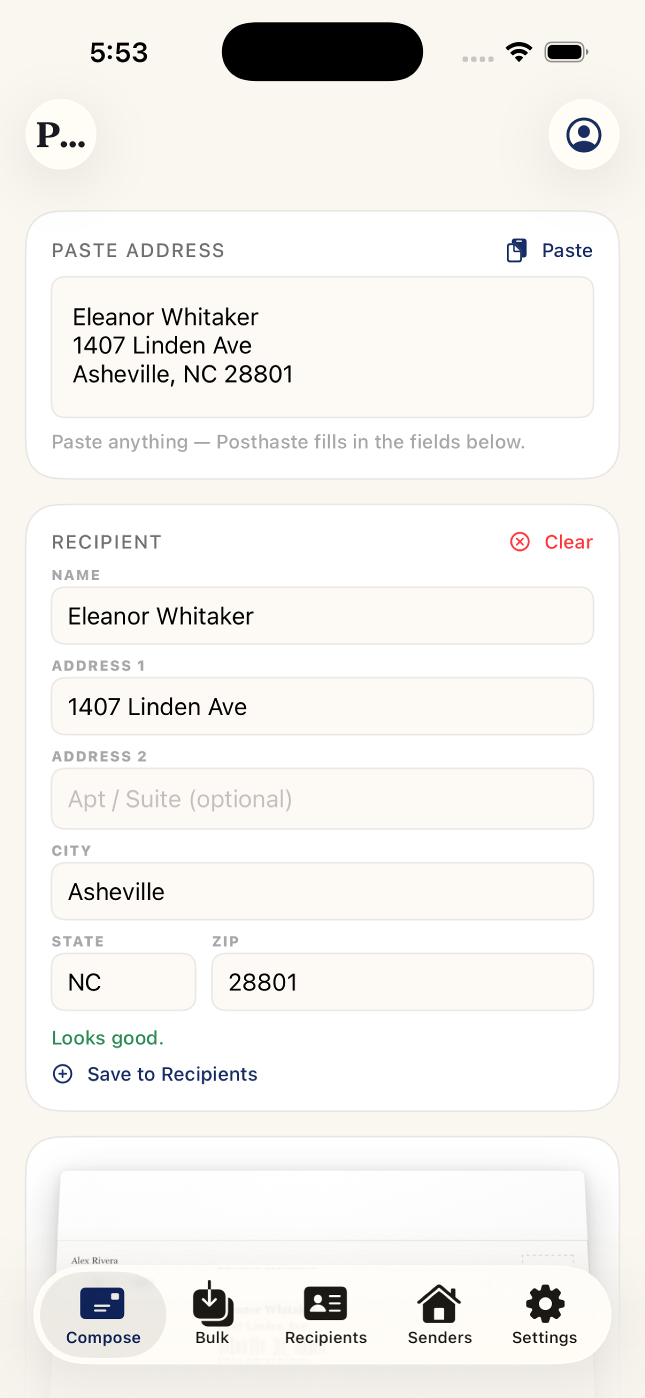 Smart paste fills the address fields