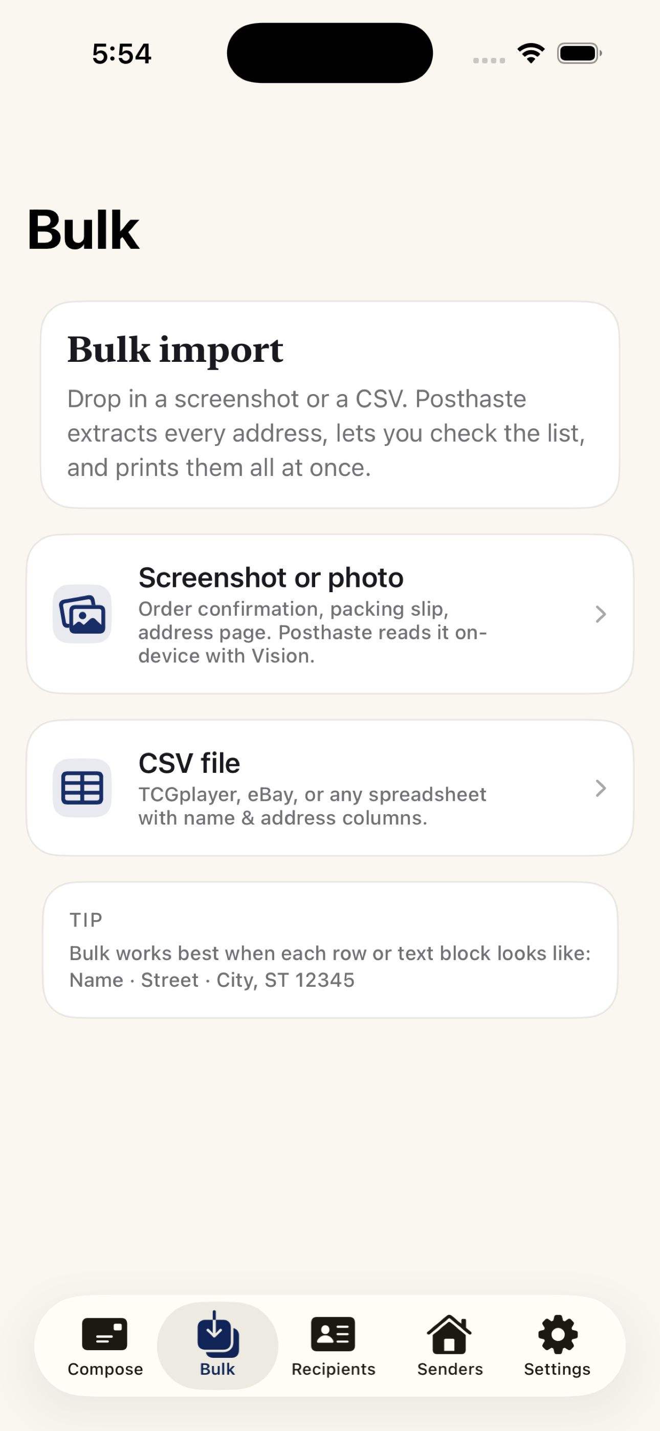 Bulk import recognising addresses from a screenshot